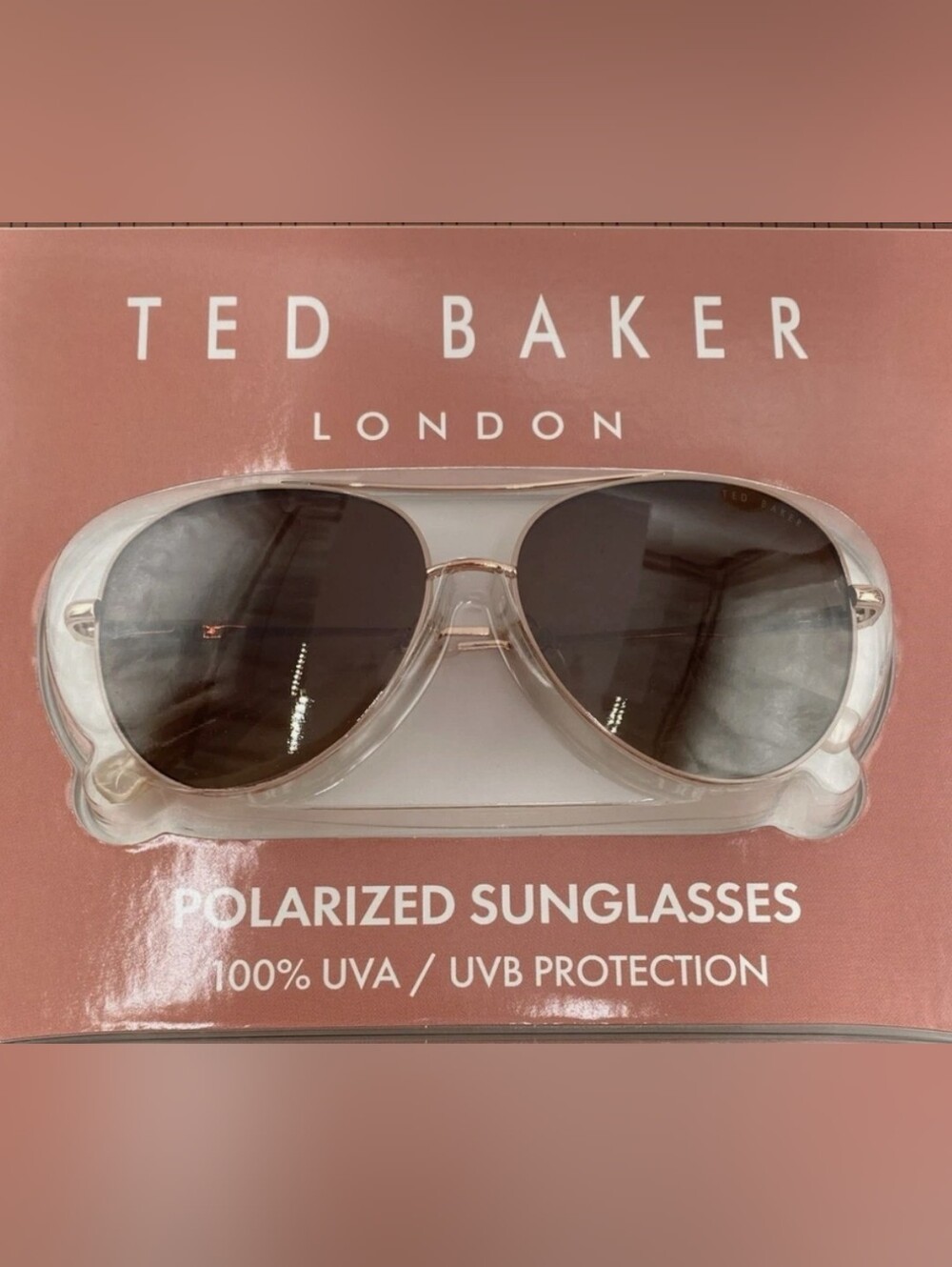 TED BAKER Womens Rose Gold Brown Gradient Polarized Metal Aviator Sunglasses NIB